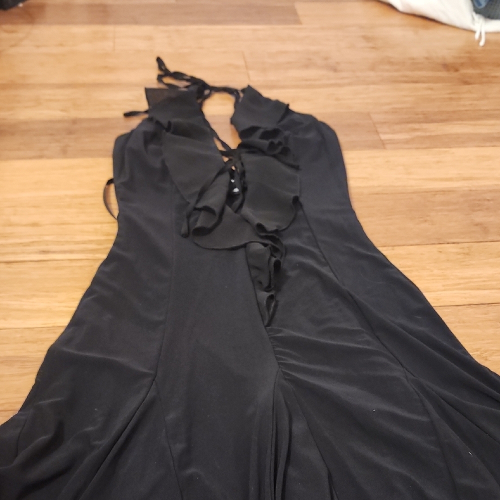 Windsor Black Backless Halter Ruffle V-Neck Dress - Picture 3 of 4